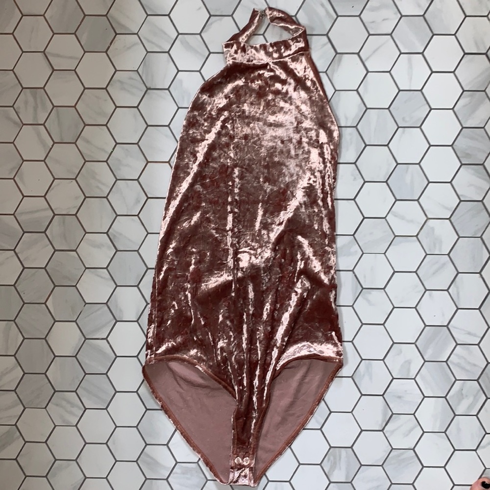 Champagne velvet body suit